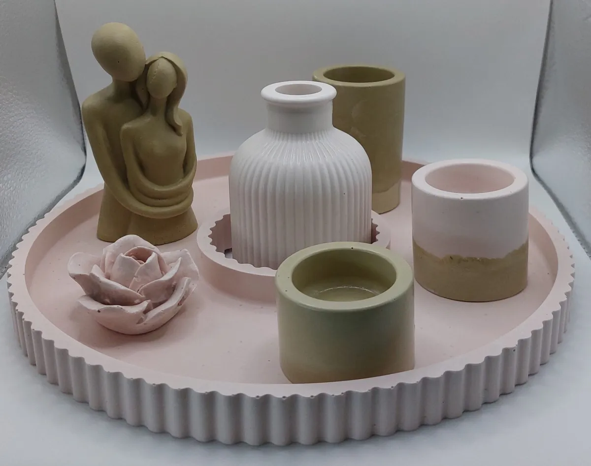 Terrazzo Elegance: Handgemaakte Decoratieset