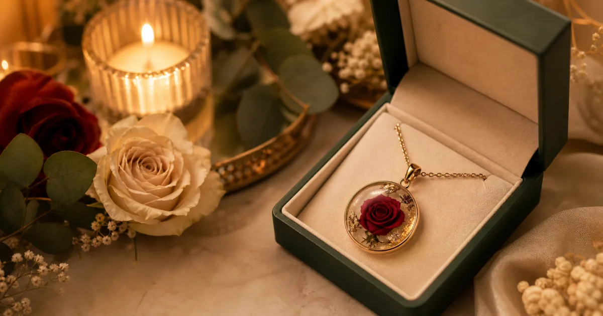 Ketting met roos als cadeau voor verjaardag, jubileum of herdenking