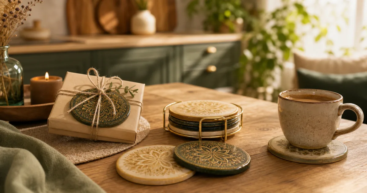 Mandala onderzetters: stylingtips voor keuken, salon en cadeauverpakking